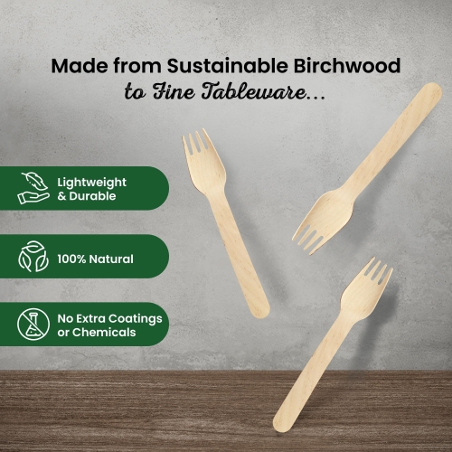 Eco Leaf Wooden Forks, 16cm | 1000pcs | Biodegradable, Compostable, Plastic-Free Cutlery for Weddings, Picnics, Parties, Camping & Catering | Ideal for Desserts - Image 5