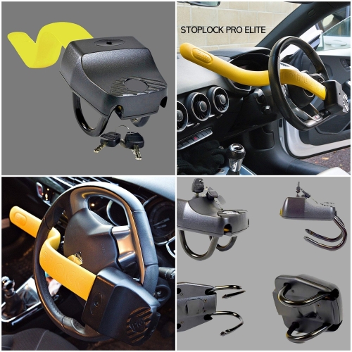 Stoplock Pro Elite Car Steering Wheel Lock HG 150-00 - Safe Secure Heavy Duty Anti-Theft Bar - Universal Fit - Includes 2 Keys and Carry Bag, Black/Yellow, 1 Unit - Image 5