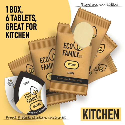 Eco Family, Kitchen Surface Degreaser Cleaning Tablets Refill (6x 8g) | Eco-Friendly, Non-Toxic, Cruelty-Free, Lemon Scent | Remove Grease and Grime on All Kitchen Surfaces | Dissolve in Water - Image 6