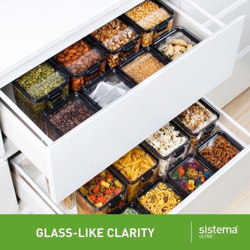 Sistema Ultra Airtight Pantry Storage Container | 920 ml Square Food Storage Container | Stackable | with Locking Clips | BPA-Free | Clear with Black Accents - Image 4