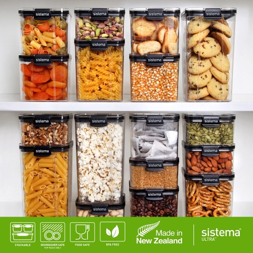 Sistema Ultra Airtight Pantry Storage Container | 920 ml Square Food Storage Container | Stackable | with Locking Clips | BPA-Free | Clear with Black Accents - Image 3