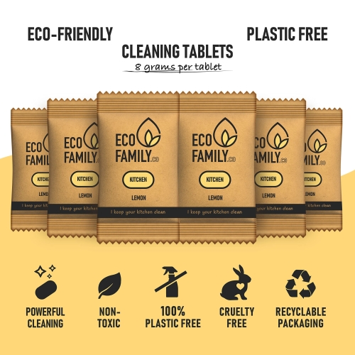 Eco Family, Kitchen Surface Degreaser Cleaning Tablets Refill (6x 8g) | Eco-Friendly, Non-Toxic, Cruelty-Free, Lemon Scent | Remove Grease and Grime on All Kitchen Surfaces | Dissolve in Water - Image 7
