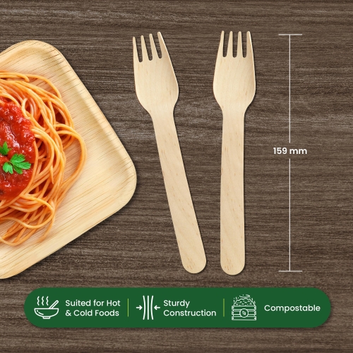Eco Leaf Wooden Forks, 16cm | 1000pcs | Biodegradable, Compostable, Plastic-Free Cutlery for Weddings, Picnics, Parties, Camping & Catering | Ideal for Desserts - Image 6