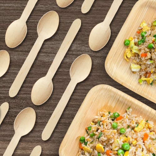 Eco Leaf 100pcs Disposable Wooden Spoons, 16cm, Biodegradable & Compostable Eco-Friendly Cutlery Set for Weddings, Picnics, Parties, Camping & Catering | Sturdy Birch Wood & Bamboo Spoons - Image 2