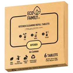 Eco Family, Kitchen Surface Degreaser Cleaning Tablets Refill (6x 8g) | Eco-Friendly, Non-Toxic, Cruelty-Free, Lemon Scent | Remove Grease and Grime on All Kitchen Surfaces | Dissolve in Water